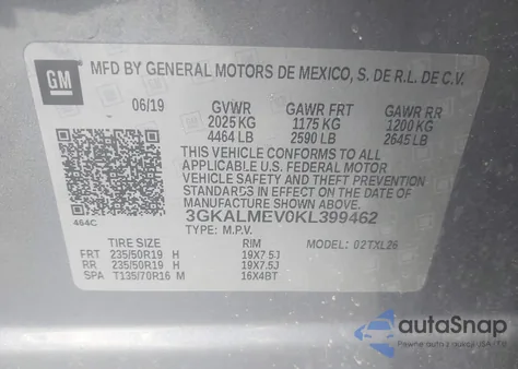 2019 GMC Terrain Sle z USA, uszkodzony, nr VIN 3GKALMEV0KL399462